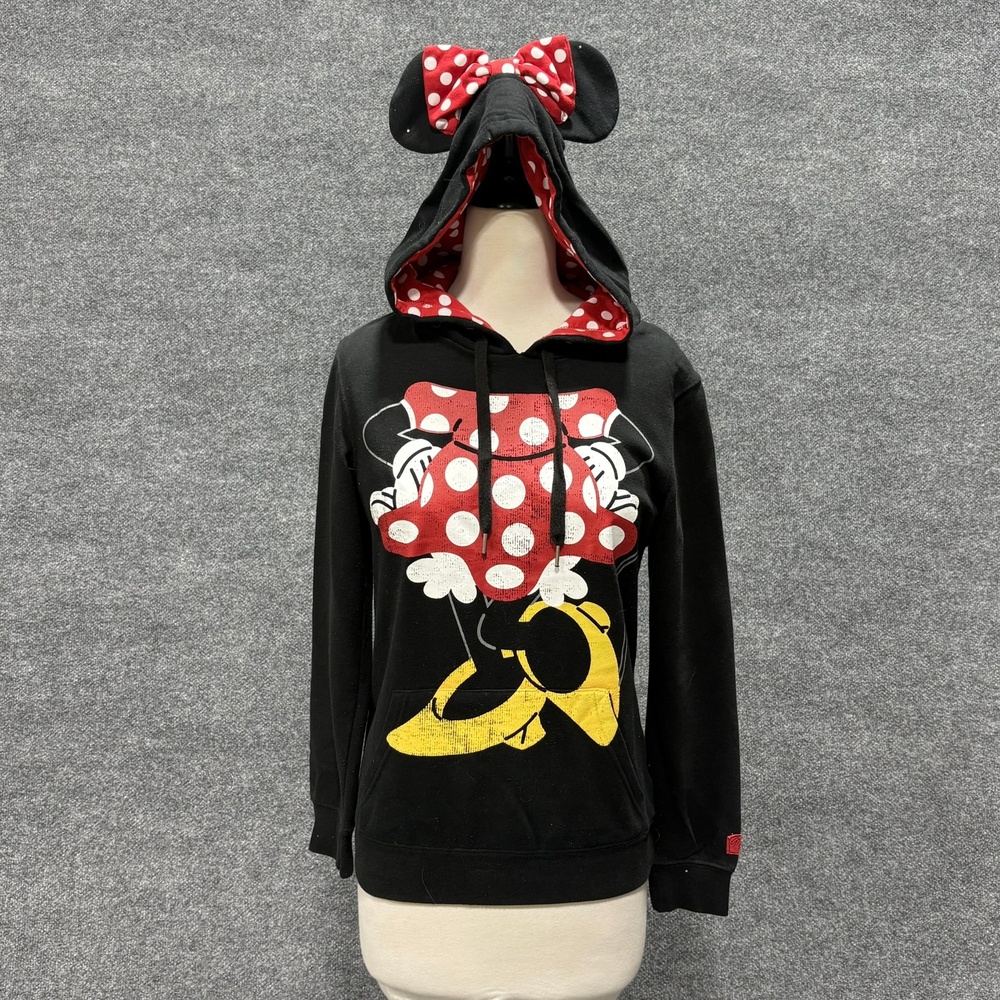 Disney Parks Hoodie Womens S Black Minnie Mouse Ears Bow Pullover Graphic Fleece